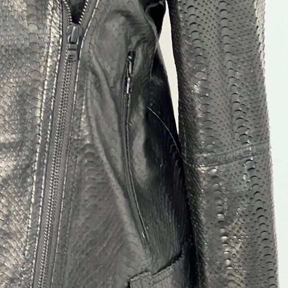 Alice + Olivia Lamb Leather Python Moto Jacket Black Asymmetrical Zip Pockets M - Picture 16 of 16